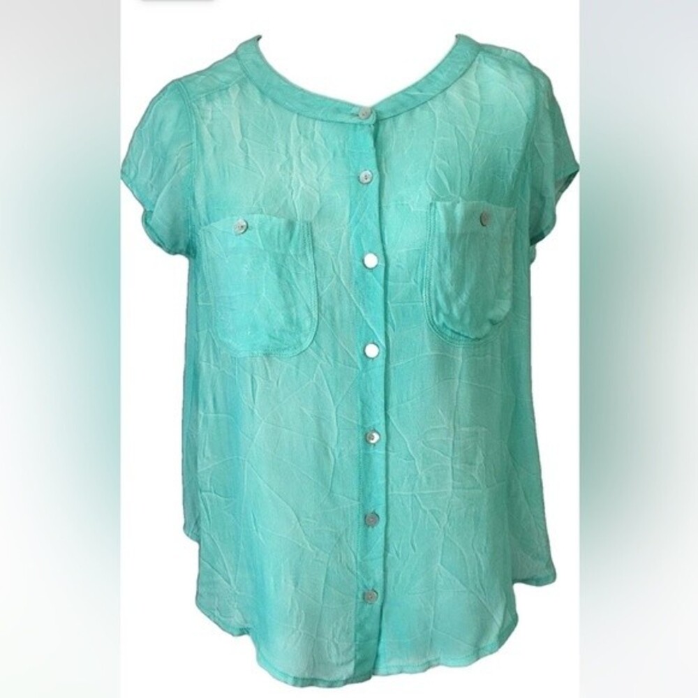 We the Free by Free People Green Leaves Gauzy Blouse Shirt Top Size Medium